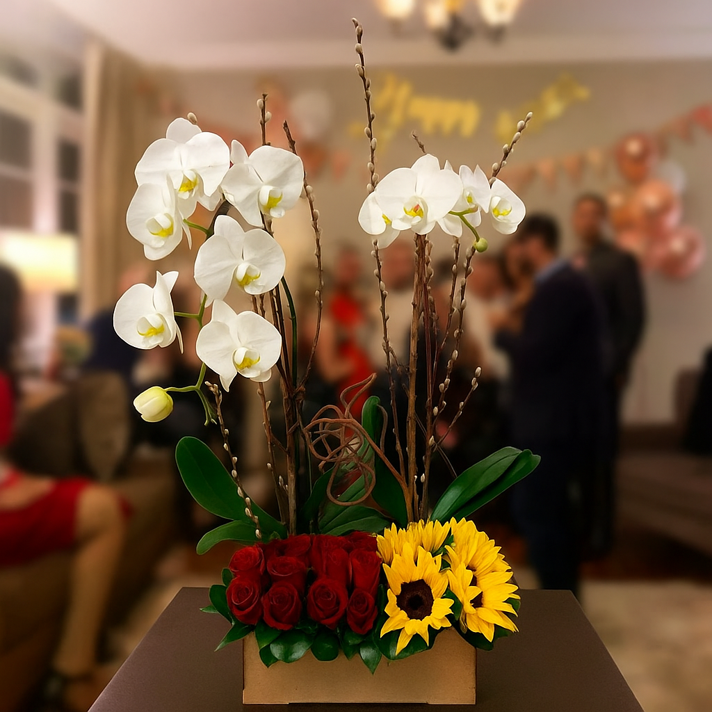 Cumpleaños - Orquídeas, Rosas y Girasoles en Madera