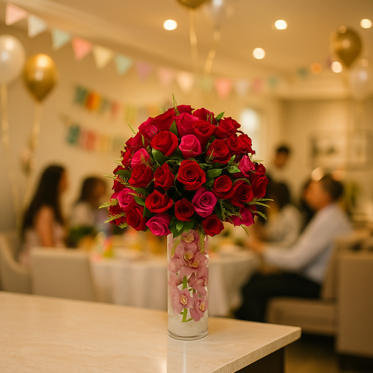 Cumpleaños - Acuático con Rosas y Orquídeas en Cristal