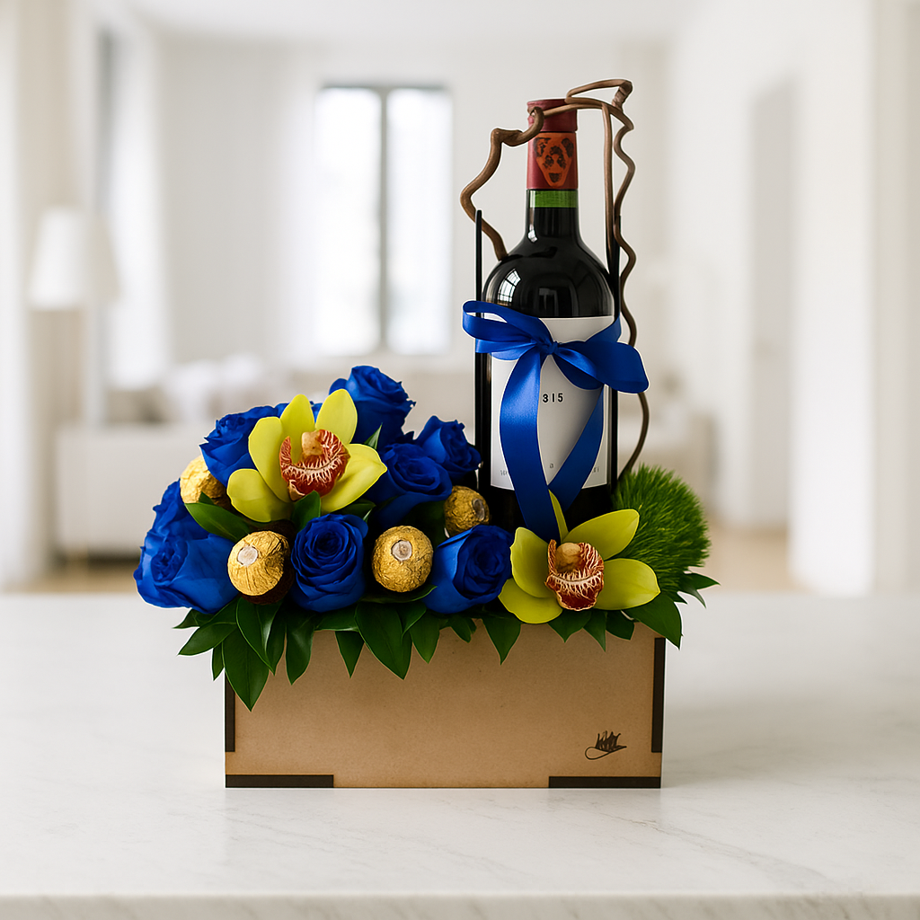 Elegancia Azul y Orquídeas: Regalo Premium